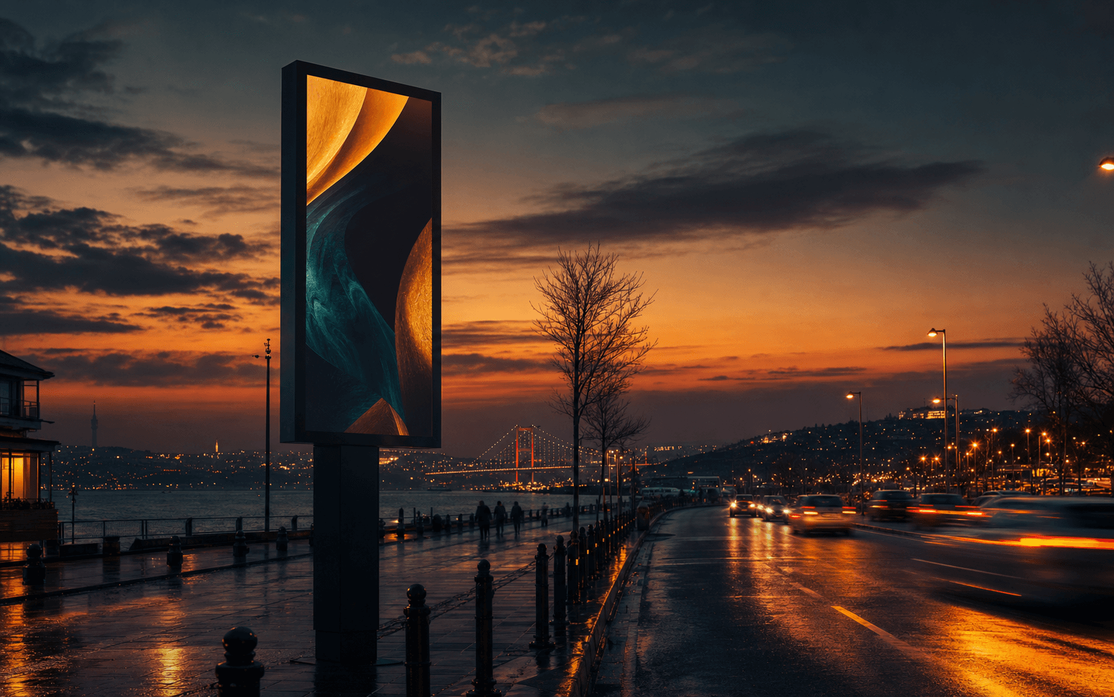 Akaryakıt istasyonunda DOOH ekranları, kampanya görseli