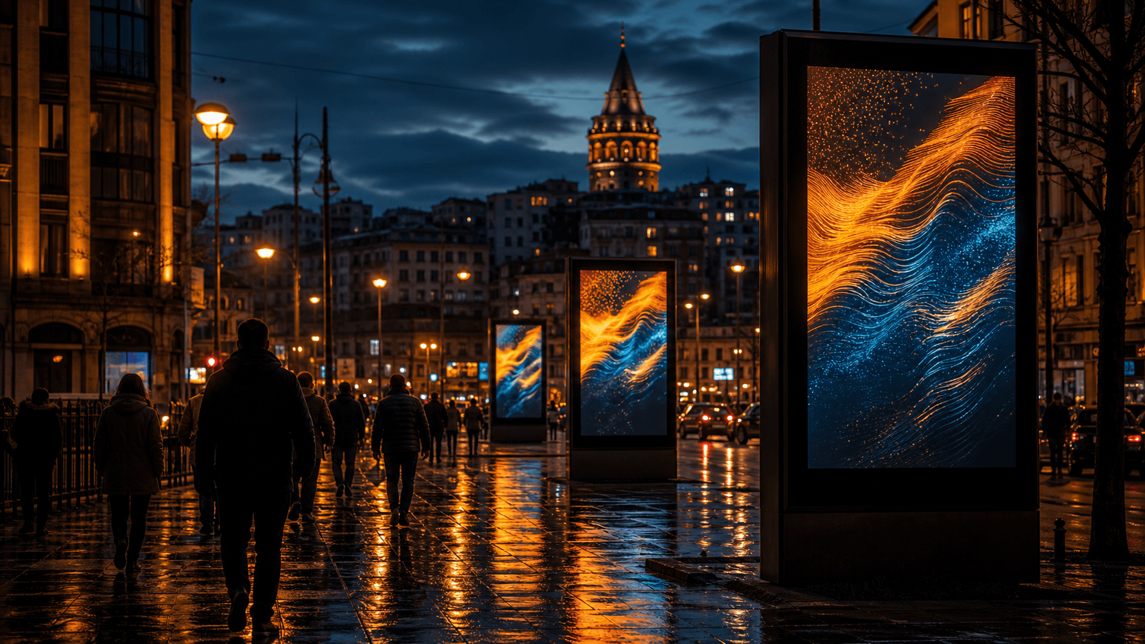 Galata kulesi gece manzarası, dijital açık hava ekranı